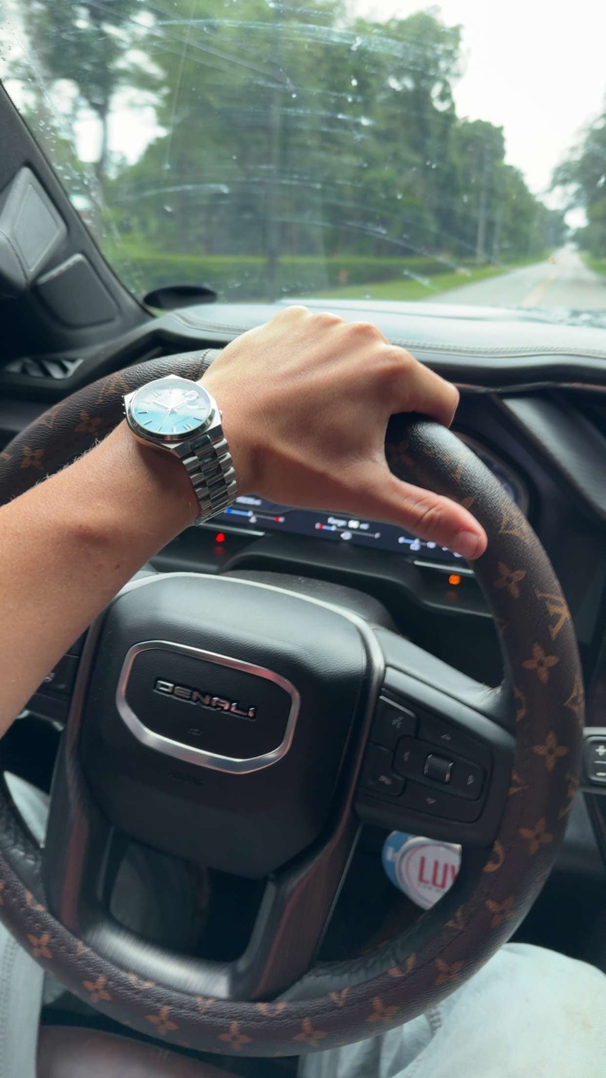 Brown lv steering wheel cover