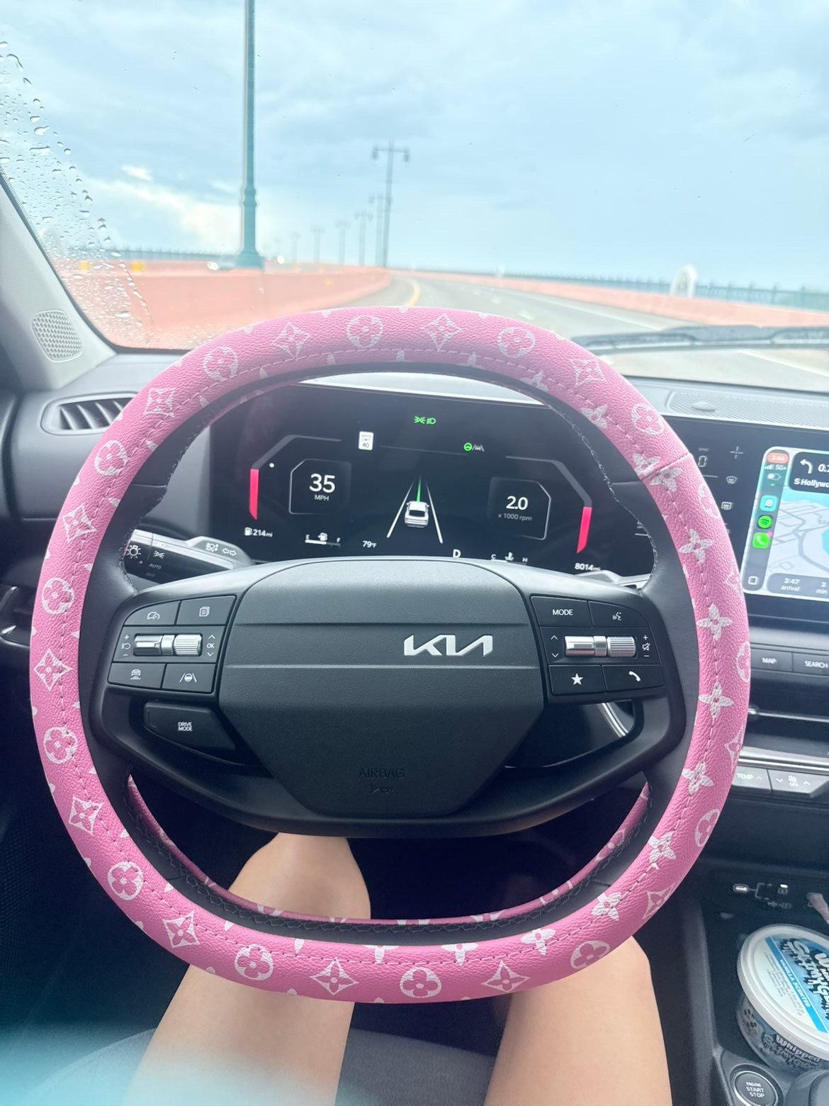 Pink lv steering wheel cover